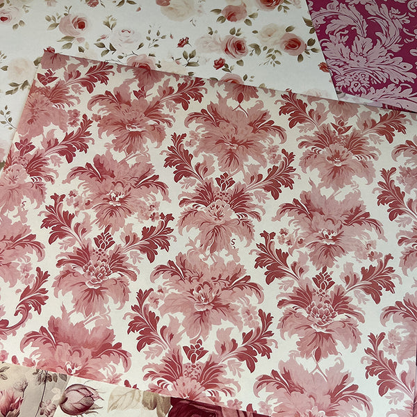 8PCS Pink rose floral background paper