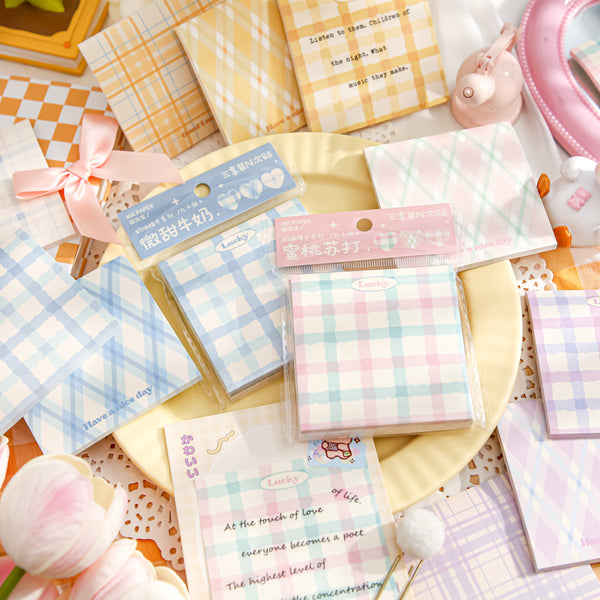 90PCS Cream plaid series note paper