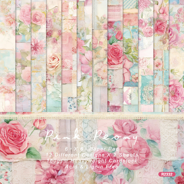 24PCS Pink Peony background paper