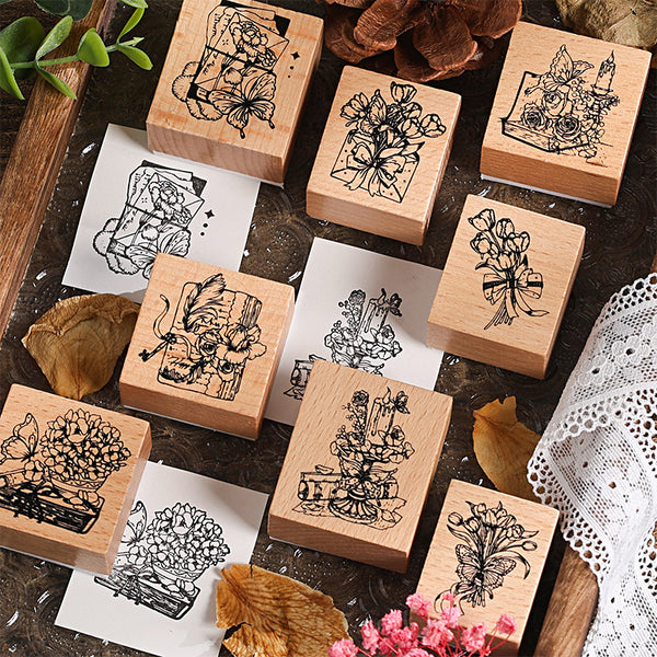 8PCS Butterfly flower letter series stamp set