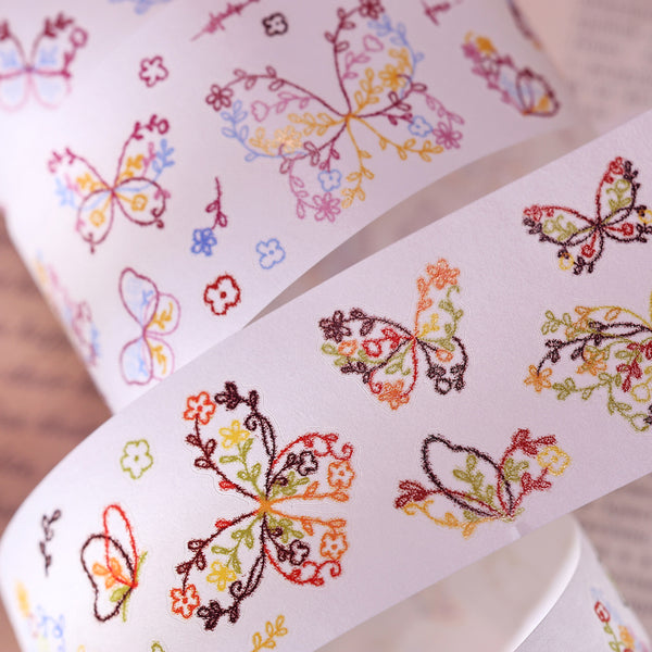 Whole Roll 4.5cm*6m Flower butterfly Die Cutting Washi/PET Tape