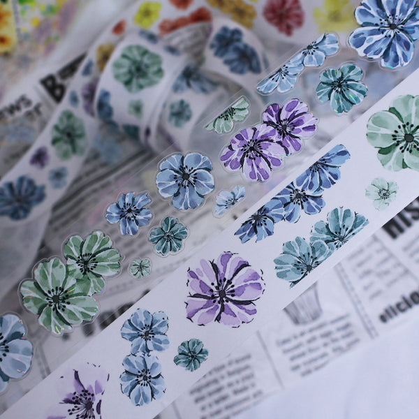 Whole Roll 3.5cm*4m Flower bloom Die Cutting Washi/Shell Light PET Tape