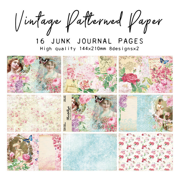 16PCS Retro floral figures background paper