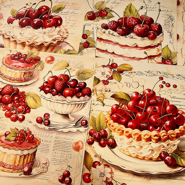 10PCS Cherry cake dessert background paper