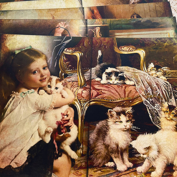 6PCS Vintage Kitty Girl background paper