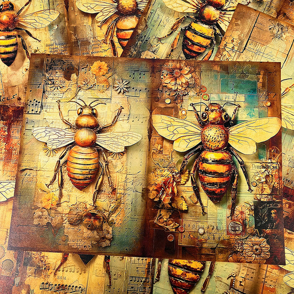 6PCS Steampunk bee background paper