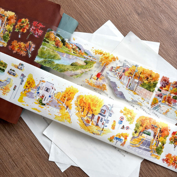 7cm*100cm The deep autumn Die Cutting Washi/PET/Fog PET Tape