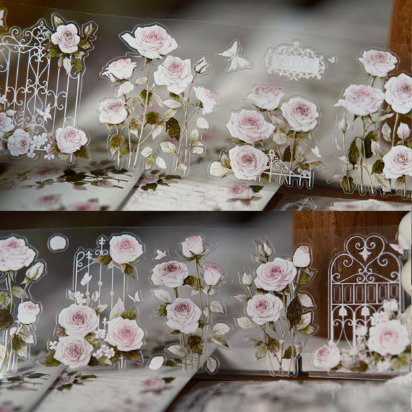 Whole Roll 6cm*6m Rose Garden Die Cutting Washi/PET/Shell Light PET Tape