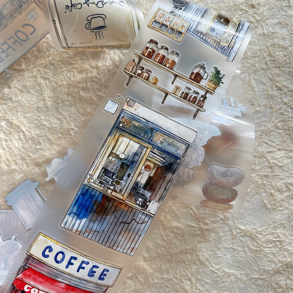 Whole Roll 6.5cm*5m Coffee Time Die Cutting Washi/PET/Fog PET Tape