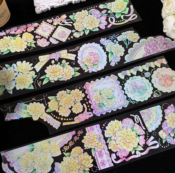 6cm*100cm Flowers and lace PET Laser silver tape