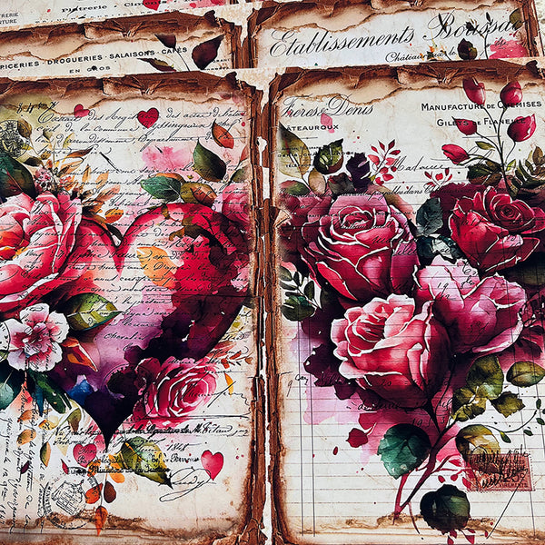 4PCS Vintage rose love background paper