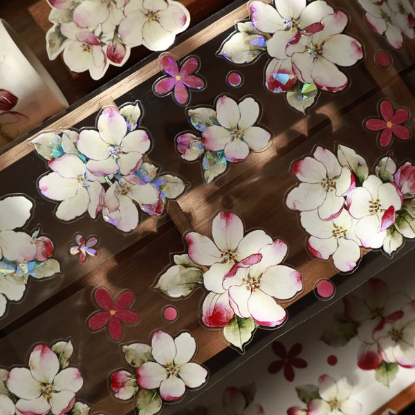 5.5cm*120cm Crabapple blossoms Die Cutting Washi/PET/Shell Light PET Tape
