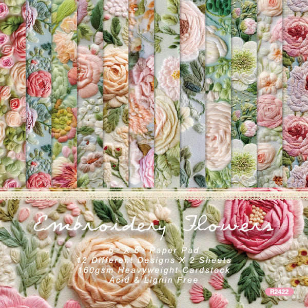 24PCS Embroidery Flowers background paper