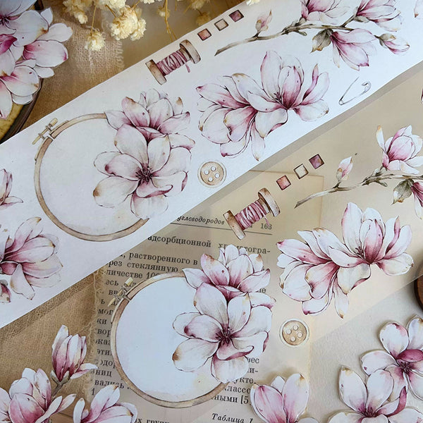 Whole Roll 5.5cm*6m Magnolia flower Washi/PET Tape