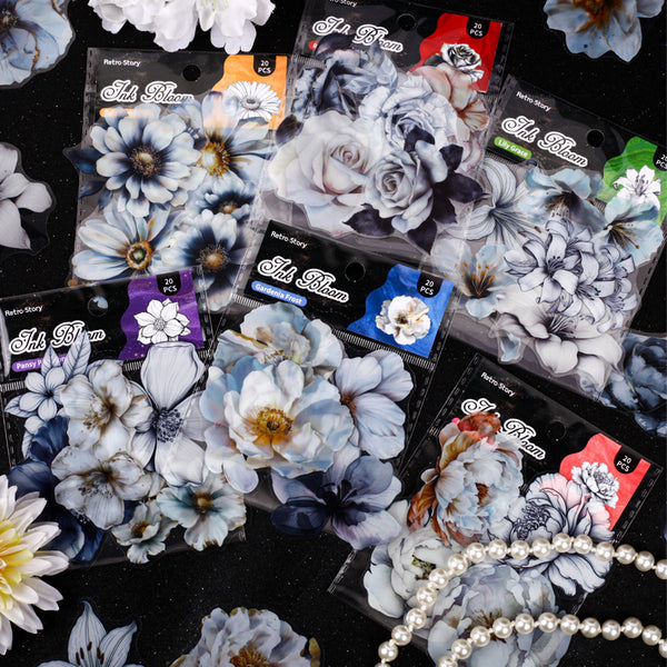 20PCS Ink Rhyme Flower Series sticker