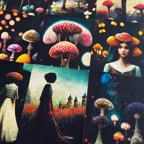 16PCS Vintage Mushroom girl background paper